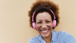 Woman Listening Audiobook Smiling